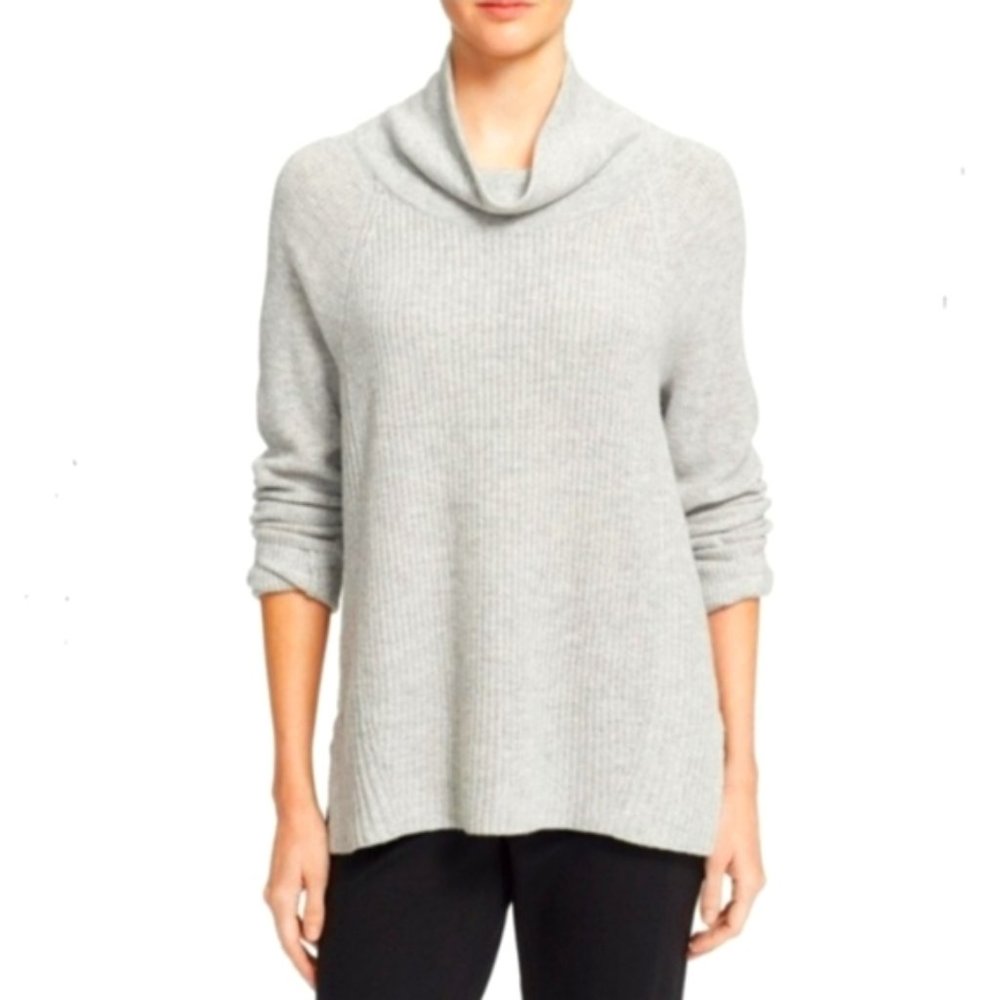 NWT Vince Cashmere Blend Ribbed Turtle Neck Side Zip Sweater Gray Size Small